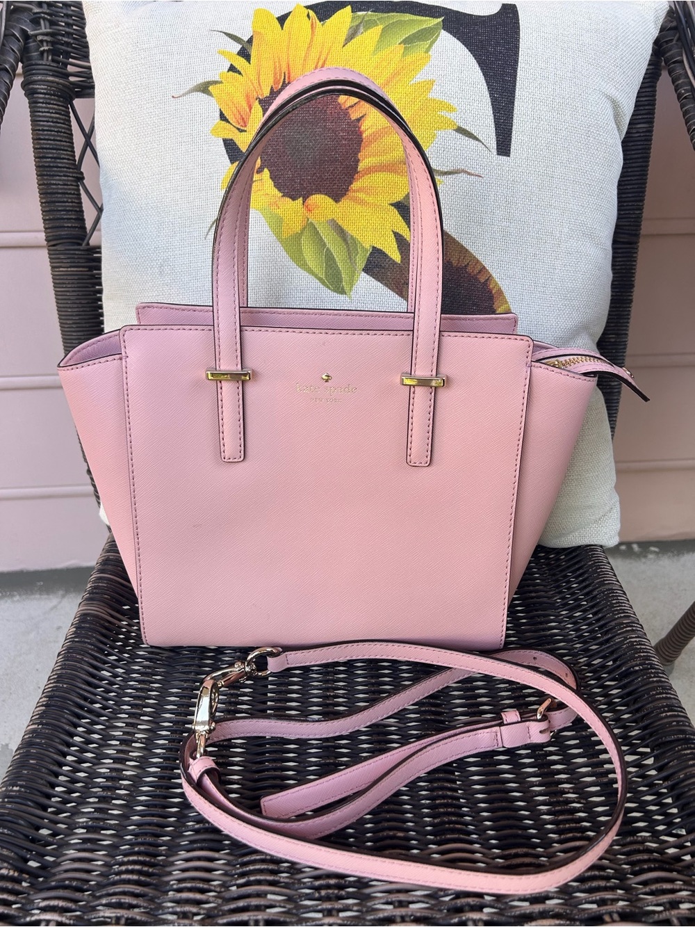 kate spade pink saffiano leather satchel with detachable strap